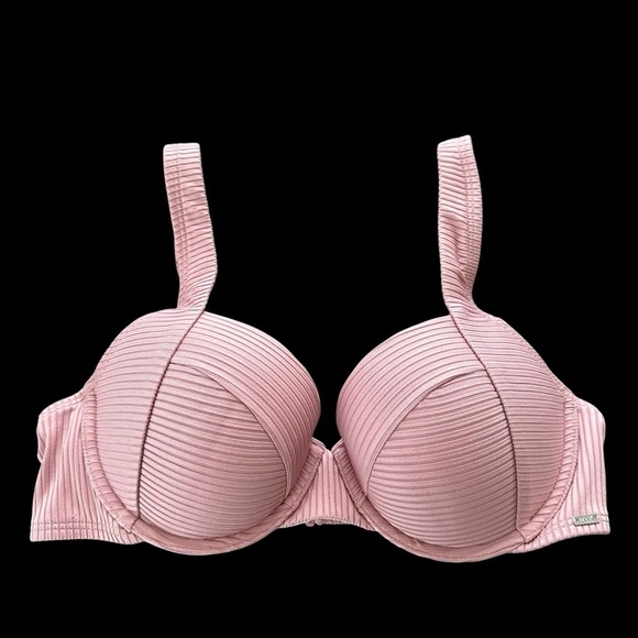 NWT Pink Victorias Secret Medium Pink Ribbed Push Up Bikini Swim Top Underwire M - Picture 2 of 7